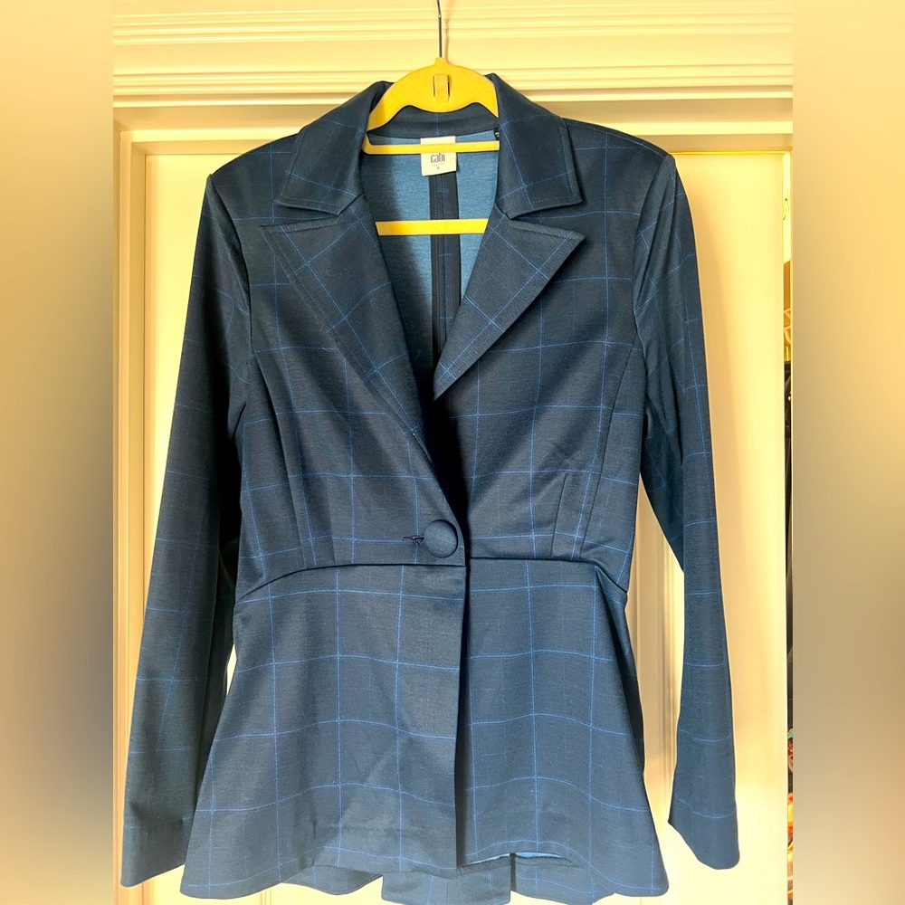 CAbi Check Blazer Style # 5475 Windowpane Check Navy Blue